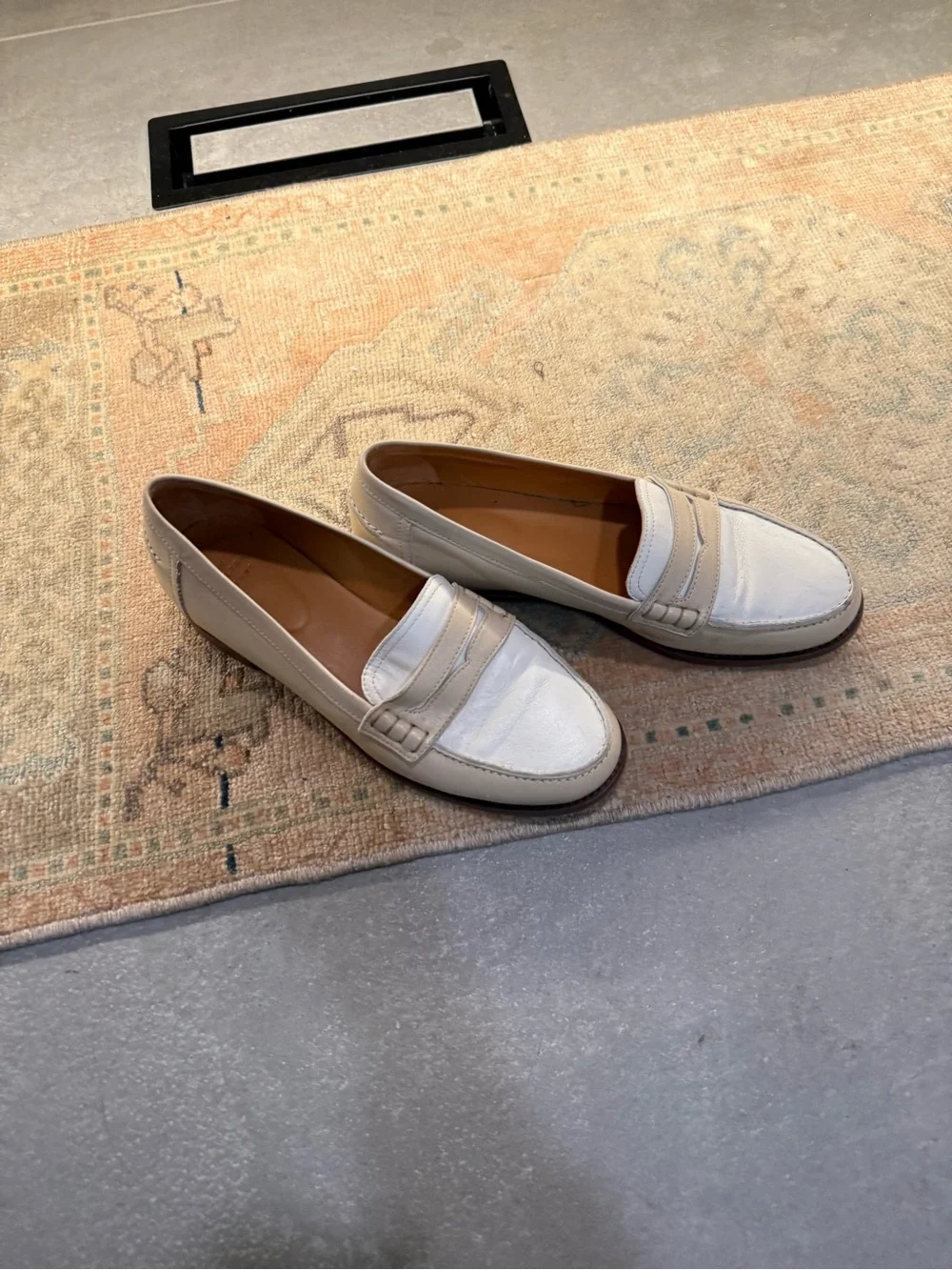 Sézane Two-Tone Cream and White Leather Penny Loafers